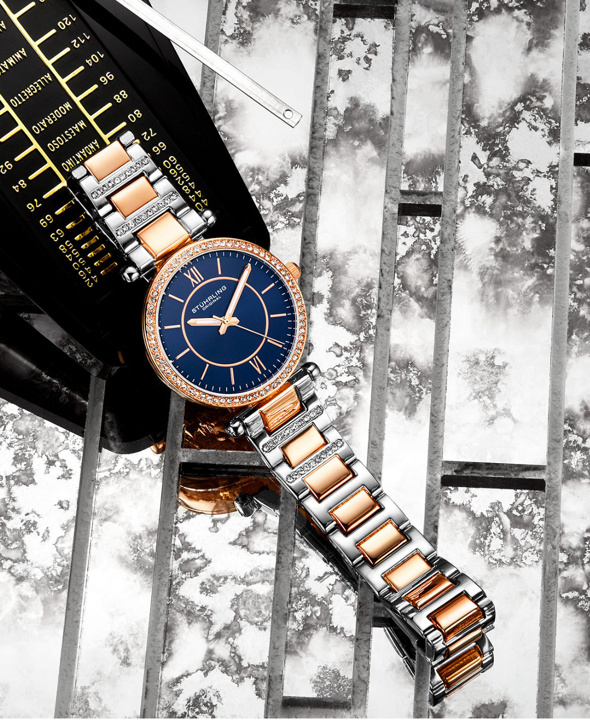 Stuhrling
Women's Quartz Crystal Studded Rose Gold-Tone Link
Bracelet Watch 36mm
