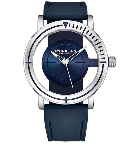 Stuhrling Men's Blue Rubber Silicone Strap Watch 42mm