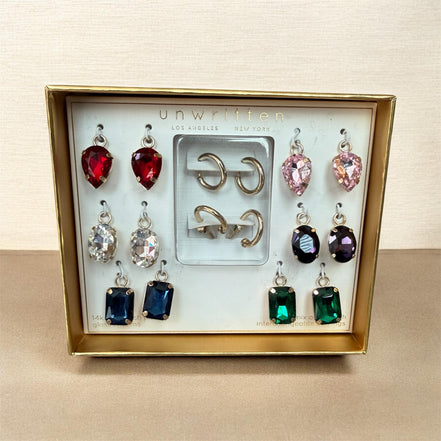 Unwritten Multi-Color Glass Mix and Match Hoop Earring Set