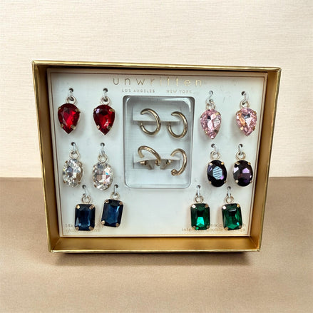 Unwritten Multi-Color Glass Mix and Match Hoop Earring Set