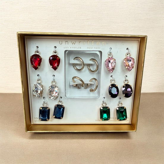 Unwritten Multi-Color Glass Mix and Match Hoop Earring Set