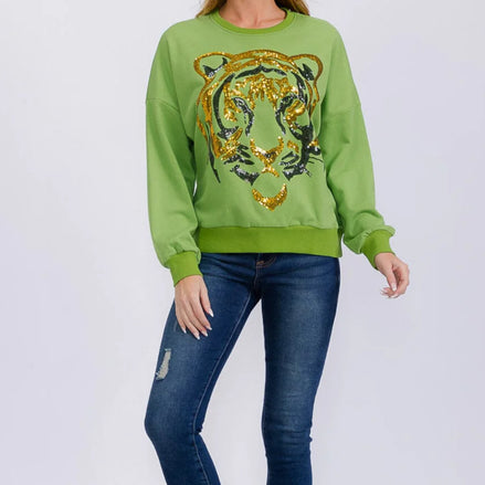 Emerald Fierce Sequin Tiger Sweatshirt