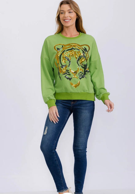 Emerald Fierce Sequin Tiger Sweatshirt