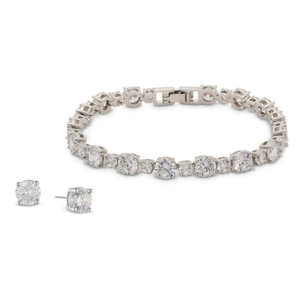 Givenchy Cubic Zirconia Tennis Bracelet & Stud Earrings Set