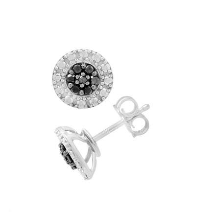 Black Diamond Cluster Stud Earrings (1/6 ct. t.w.) in Sterling Silver