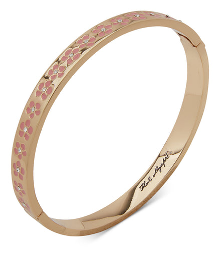 KARL LAGERFELD PARIS Gold-Tone Pavé Pink Flower Bangle Bracelet