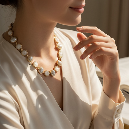 Anne Klein Frost Linked Pearl Necklace