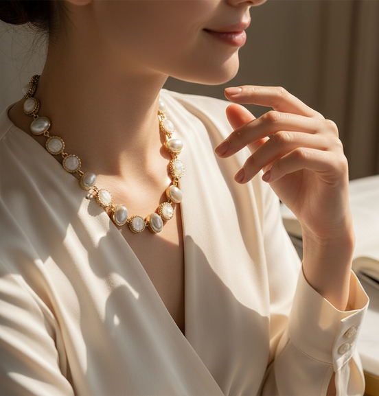Anne Klein Frost Linked Pearl Necklace