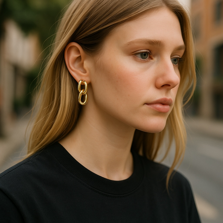 Sculptural Chain Link Double Drop Earrings