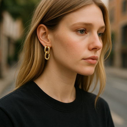 Sculptural Chain Link Double Drop Earrings